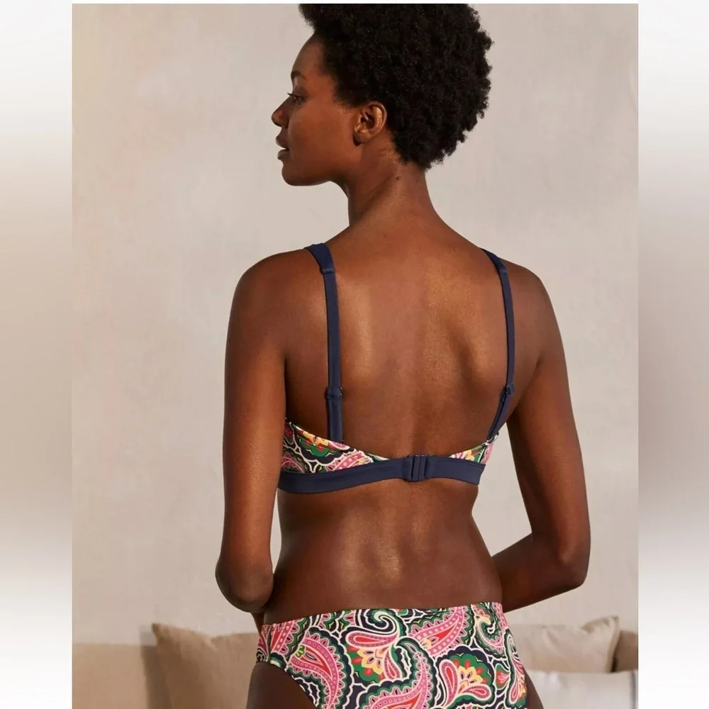 BODEN Corsica bikini top French navy summer paisley pattern 16-18 New lined pink